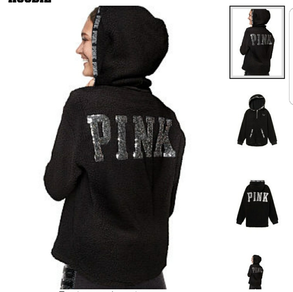 * SOLD * VS PINK half zip bling sherpa hoodie